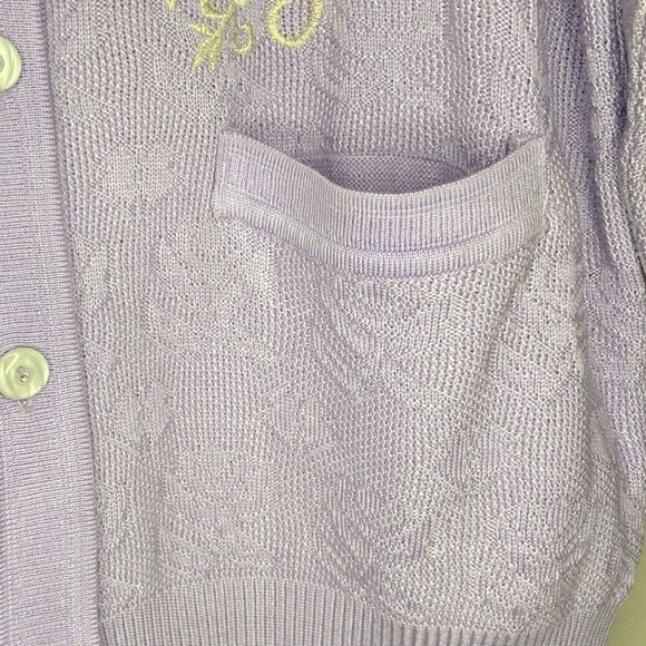 Occasions Vintage Lilac Embroidered Floral Grandma Knit Cardigan Sweater - Picture 4 of 6
